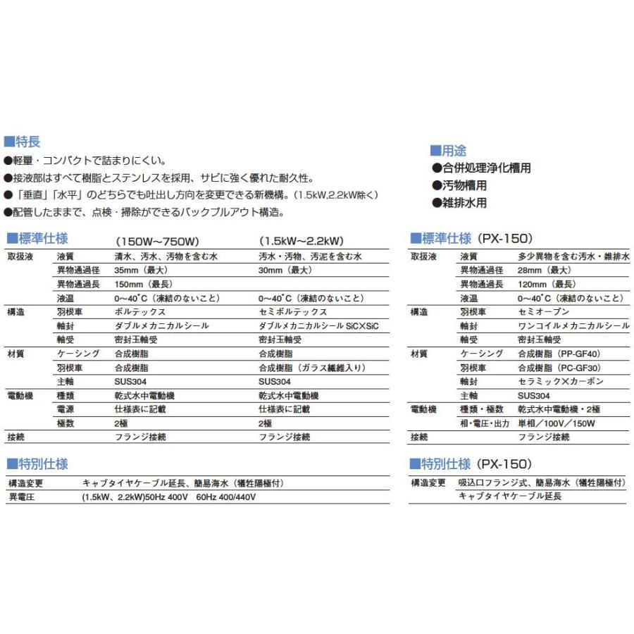 寺田 テラダポンプ【PXA5-2200】水中汚水ポンプ　排水用ステンレス製　自動 三相200V〔FJ〕_1