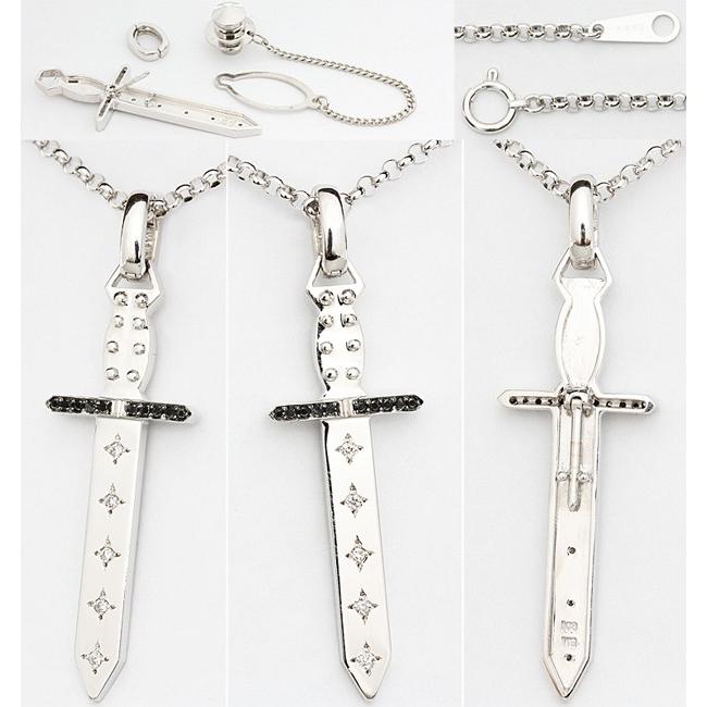 ダイヤ ブラックダイヤ 0.12ct ペンダント ネックレス タイタック ピン  