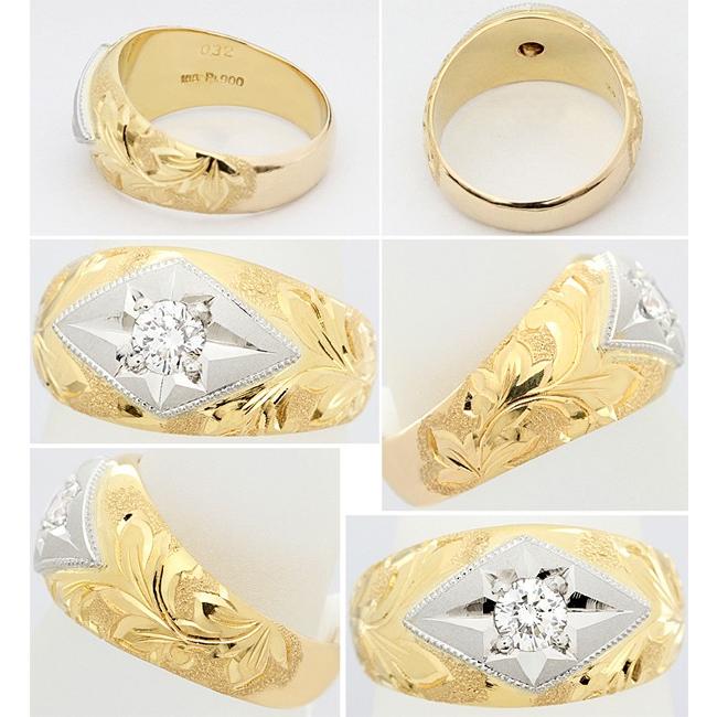 ダイヤ 0.32ct リング 指輪 メンズ K18 Pt900 16号 : クローバー