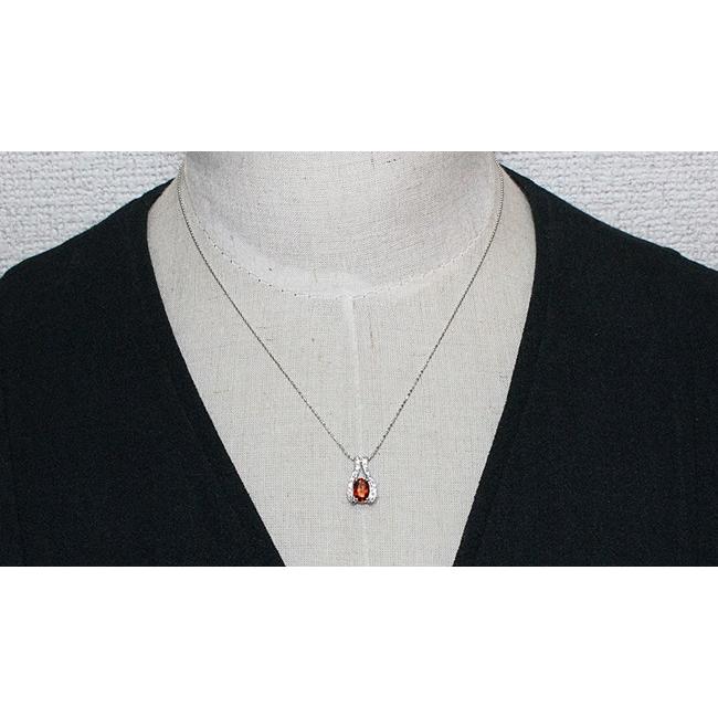 オレンジサファイア 0.88ct ダイヤ 0.1ct K18WG ペンダント ネックレス 