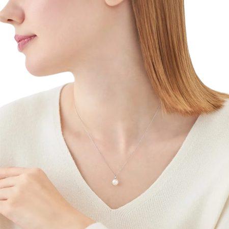 ヨンドシー 4℃ ネックレス プラチナ シンプル アコヤパール/ダイヤモンド レディースの画像