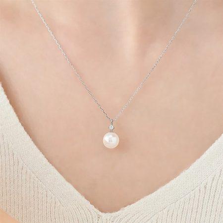 ヨンドシー 4℃ ネックレス プラチナ シンプル アコヤパール/ダイヤモンド レディースの画像