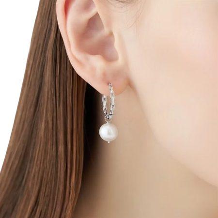 ヨンドシー 4℃ ピアス シルバー パール フープ 淡水パール レディースの画像