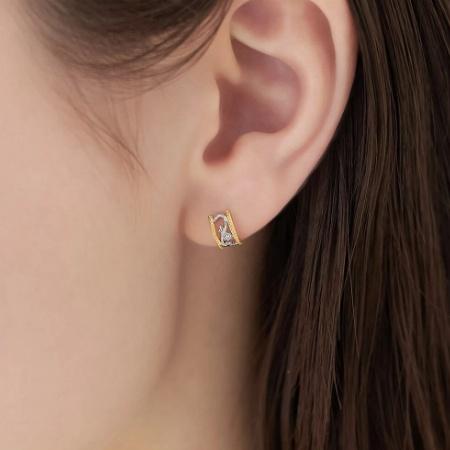 ヨンドシー 4℃ ピアス K18イエローゴールド プラチナ EAU DOUCE４℃ コンビカラー ダイヤモンド レディースの画像