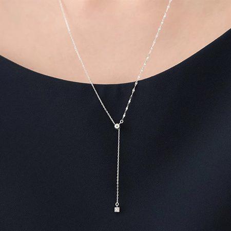 ヨンドシー 4℃ ネックレス シルバー スクエア チェーン ホワイトトパーズ レディースの画像