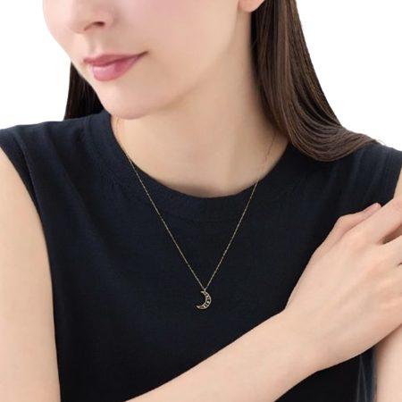 ヨンドシー 4℃ ネックレス K14 イエローゴールド 月 ムーン ダイヤモンド レディースの画像