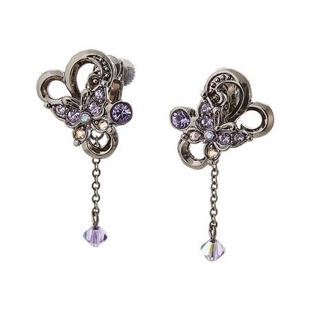 アナスイ イヤリング 蝶モチーフ ブラックメッキ パープル Annasui