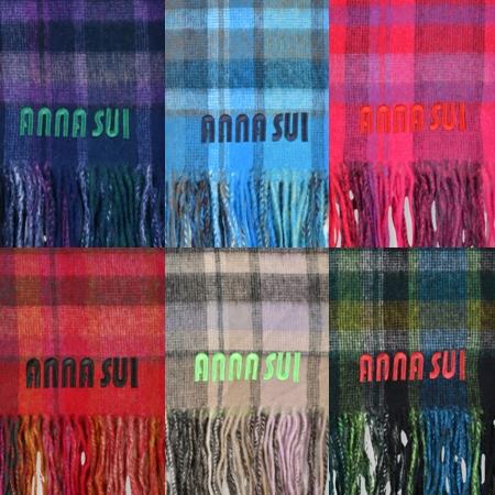 アナスイ ANNASUI マフラー ウール チェックストール 毛100％ レディース_13