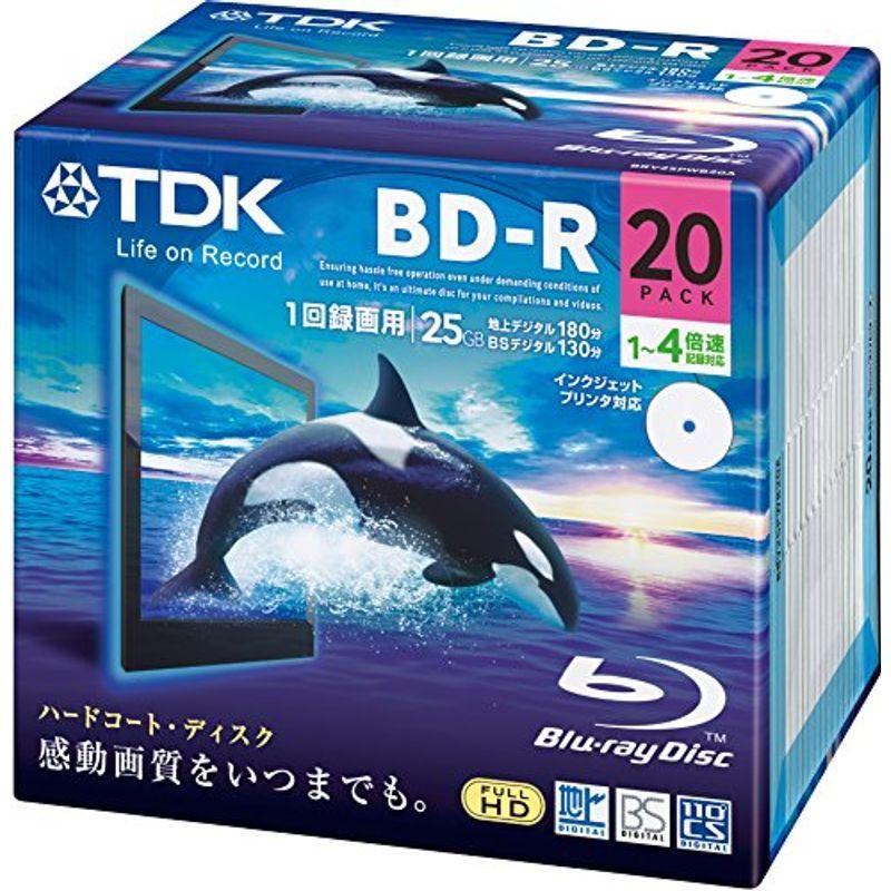 グランドセール 25GB BD-R 録画用ブルーレイディスク TDK 1-4倍速 BRV25PWB2 5mmスリムケース 20枚 ホワイトワイドプリンタブル ブルーレイディスクメディア