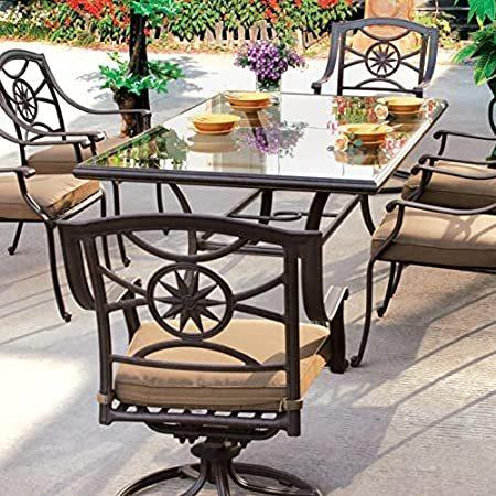 Darlee Ten Star 7 Piece Cast Aluminum Patio Dining Set with Glass Top Table送料無料 皿、ボウル