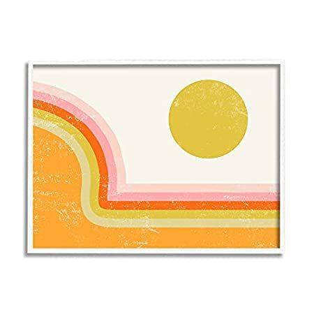 注目ショップ・ブランドのギフト Stupell Industries レトロ 夏 太陽 風景 ボールド オレンジ ピンク 山、Daphne Polselliによるデザイン ホワイト 送料無料 その他ゴルフ用品