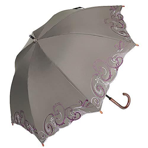 日傘 ショート日傘 完全遮光 遮熱 UVカット フェザー 羽 刺繍 かわず張り 涼しい 晴雨兼用傘 特殊2重張り (花鳥・ブラック) (グレー)