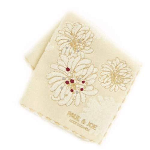 優先配送 ポール ジョー レディース タオルハンカチ ベージュ フラワーモチーフ 綿100 婦人 ハンドタオル