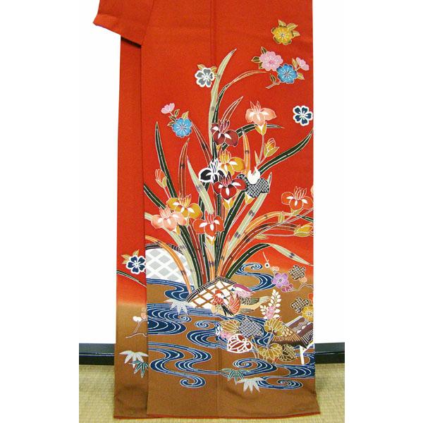 京紅型 訪問着Lサイズ 染色落款入り 紅型染柄 小袖 重ね衿付き
