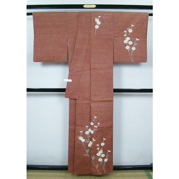 附下げ訪問着 結城紬地 袷 凛とした菊柄 正絹 10042 : 10042 : きもの 
