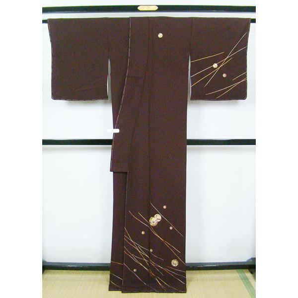 附下げ訪問着 しつけ糸付き 未使用 ロング丈 線引き箔加工 手毬刺繍柄 