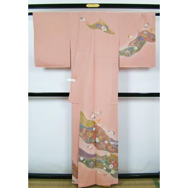 辻が花 訪問着 シルク花柄しつけ糸付き美品落款