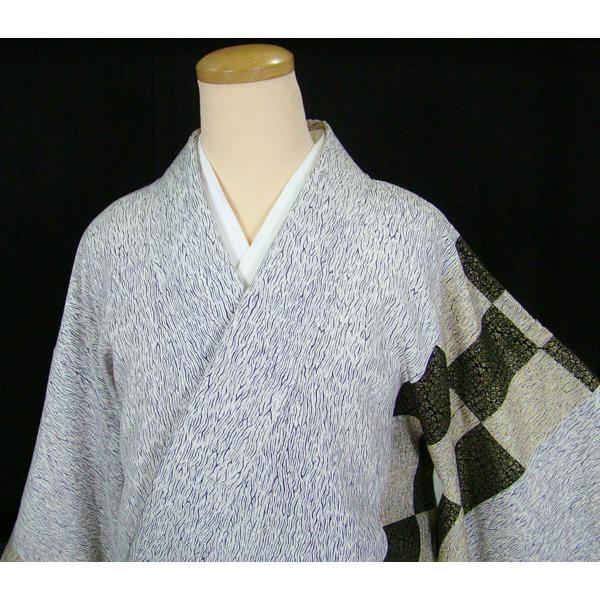 附下げ 未使用 しつけ糸付き 杢目金箔 市松振り分け 月に兎刺繍 ススキ 
