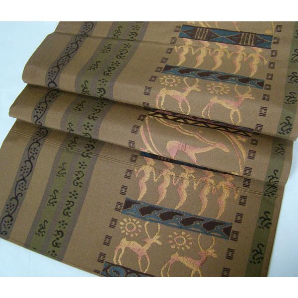 袋帯 六通柄 古代エジプト文様柄 裏地 縞柄 正絹 10172 : きものあかね  