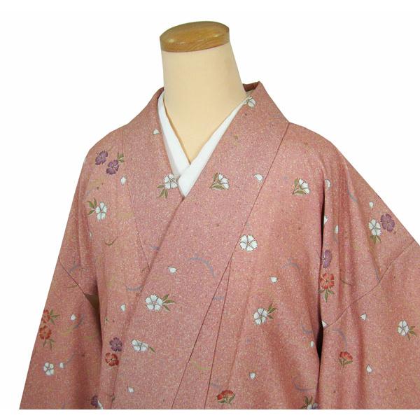 洗える着物 ロング丈 叩き染め なでしこ 露芝柄 適用身長約167cm 