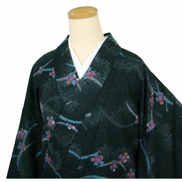 洗える着物 しつけ糸付き 未使用 ロング丈 水玉霞 叩き染め 露芝 花弁