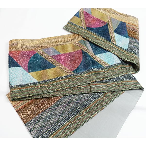 袋帯 お太鼓柄 #リボン織 パッチワーク調 膨れ織 正絹 10395 - 袋帯