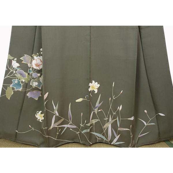 訪問着 未使用 丹後縮緬 百合の花 金糸色糸刺繍 手加工 袷 正絹 10397 