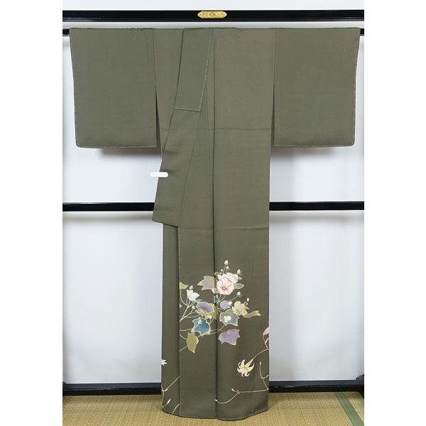 訪問着 未使用 丹後縮緬 百合の花 金糸色糸刺繍 手加工 袷 正絹 10397 