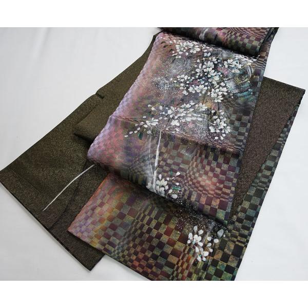 袋帯 未使用 両面全通柄 咲き誇る枝垂れ桜 袋帯 正絹 10423