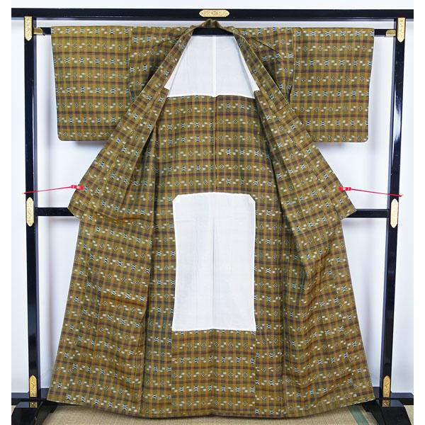 単衣のきもの 紬 格子 絣織柄 正絹 10426 : きものあかね - 通販  