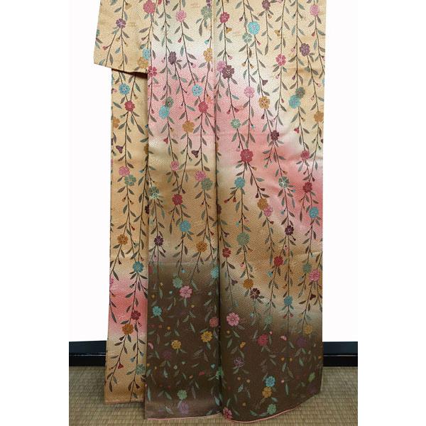 訪問着 沙綾型地紋 枝垂れ桜 段暈し模様 袷 適用身長158cm位 正絹  