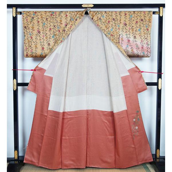 訪問着 沙綾型地紋 枝垂れ桜 段暈し模様 袷 適用身長158cm位 正絹  