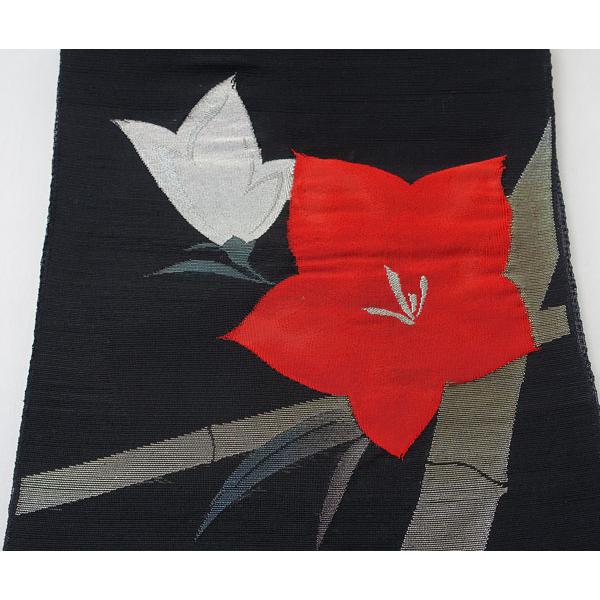 単衣〜夏物 絽 八寸綴れ名古屋帯 竹 桔梗 正絹 10528 : きものあかね