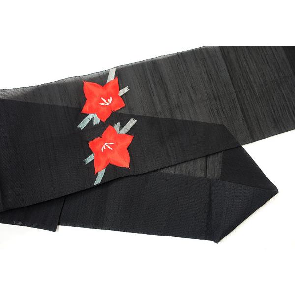 単衣〜夏物 絽 八寸綴れ名古屋帯 竹 桔梗 正絹 10528 : きものあかね