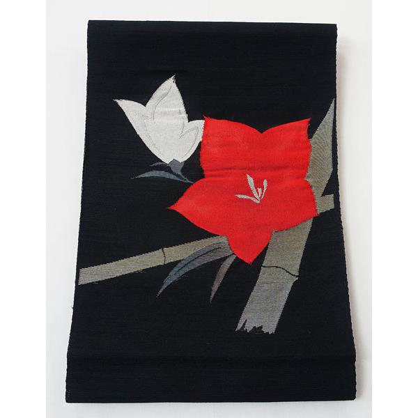 単衣〜夏物 絽 八寸綴れ名古屋帯 竹 桔梗 正絹 10528 : きものあかね