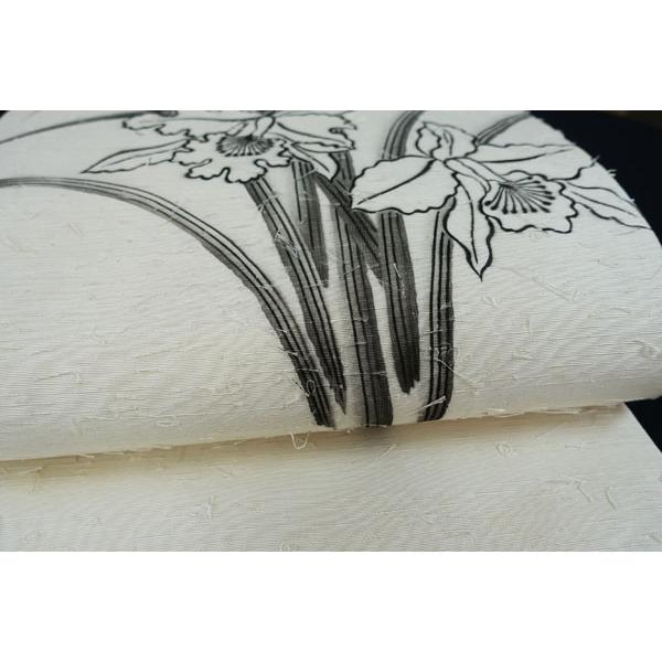 平和屋着物○九寸名古屋帯 紬地 手描き いわす 水仙 正絹 逸品 DAAX4928ps