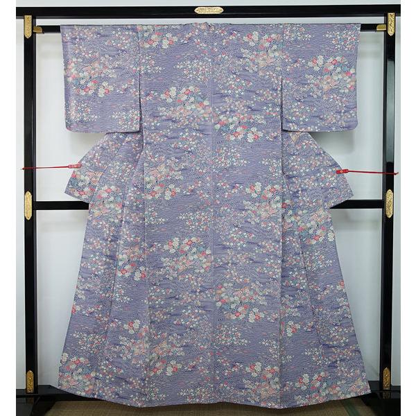 単衣のきもの 小紋 しつけ糸付き 未使用 縮緬生地 友禅柄 身丈  