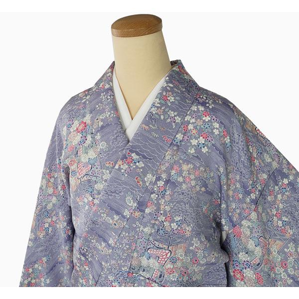 単衣のきもの 小紋 しつけ糸付き 未使用 縮緬生地 友禅柄 身丈  