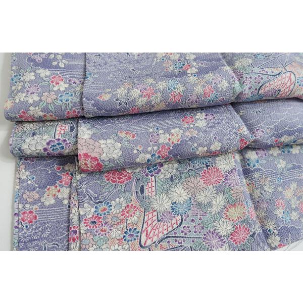 単衣のきもの 小紋 しつけ糸付き 未使用 縮緬生地 友禅柄 身丈  