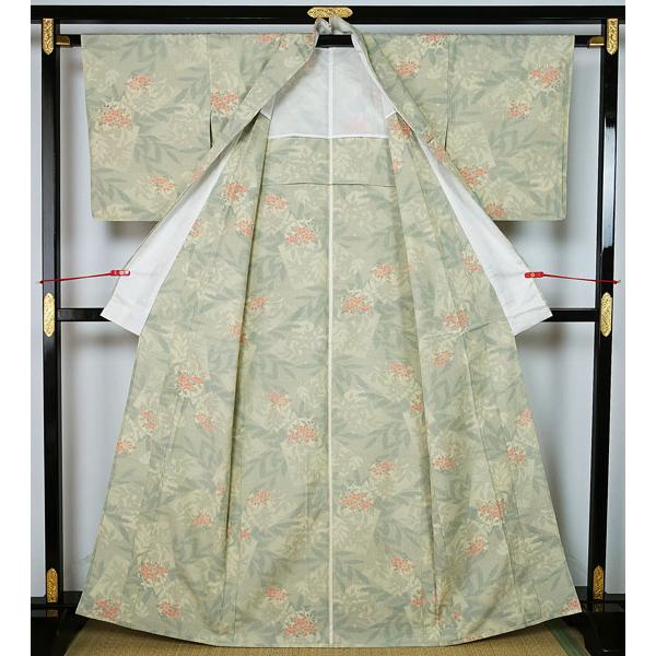 単衣のきもの 塩沢紬調 蚊絣 草花柄 正絹 10696 : きものあかね 単衣のきもの 塩沢紬調 蚊絣 草花柄 正絹 10696 : きものあかね