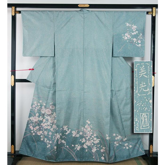 正絹 紅型染 薄藍色×藍色 付け下げ 仕付け糸付き 未使用