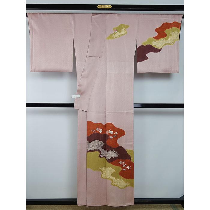 付け下げ 訪問着 型友禅 金彩 紋意匠 笹文様 正絹 躾糸付き