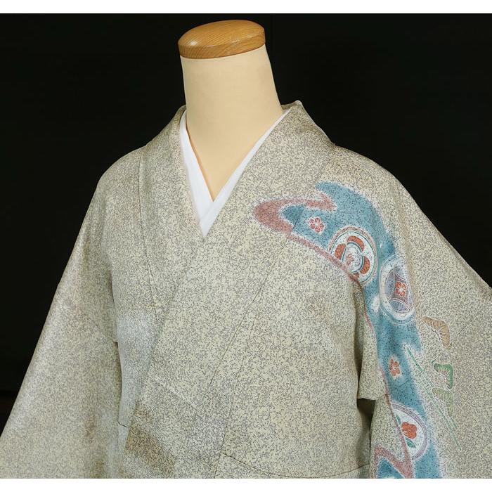 訪問着 袷のきもの ロング丈 流水模様に松 橘 七宝 沢潟等