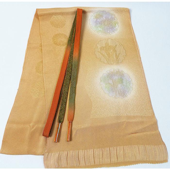 新品 未使用 帯締め 帯揚げ 丹後ちりめん2点セット 雪輪に花柄模様 