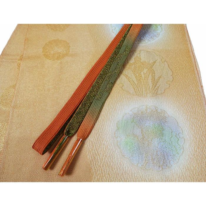 新品 未使用 帯締め 帯揚げ 丹後ちりめん2点セット 雪輪に花柄模様 