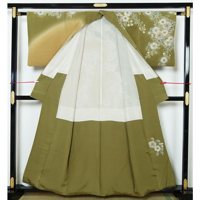 訪問着 袷 地紋入り辻が花模様 作者落款入り ロング丈 身丈170cm 