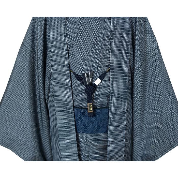 未使用紬正絹男物アンサンブル紺系しつけ糸付