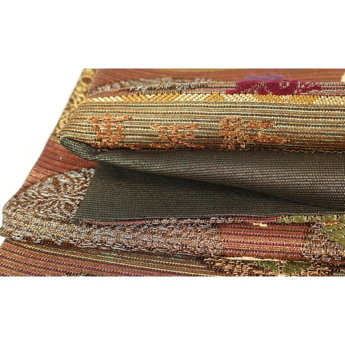 袋帯 東天紅 宝尽くし 六通柄 段織金糸織り込み 正絹 11064 : 11064  