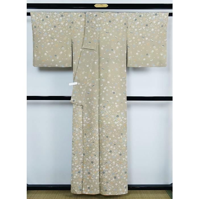訪問着 袷のきもの 花喰い鳥 蝶々 小花花弁模様 正絹 11170 : 11170 
