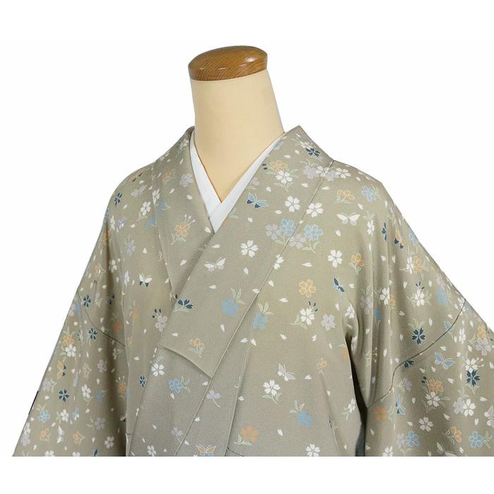 訪問着 袷のきもの 花喰い鳥 蝶々 小花花弁模様 正絹 11170 : 11170 